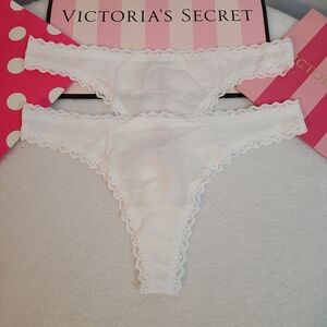 Victoria's Secret 2pk Soft Cotton Lace Trim Thong Panties Size Sm